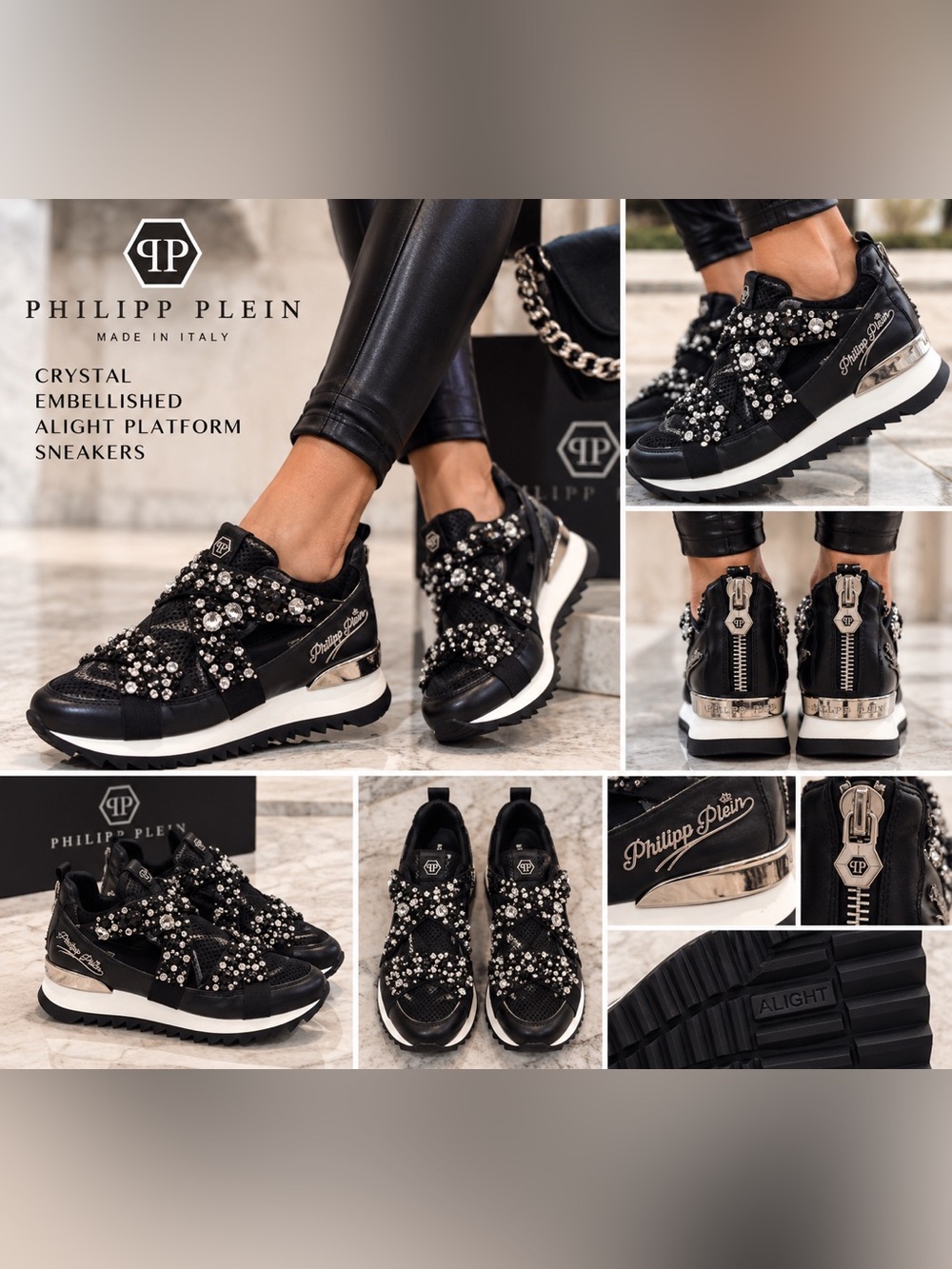 Philipp Plein Crystal Embellished ALIGHT Platform Sneakers Black EU 36